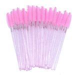 OKAYLASH 50Pcs Disposable Micro Glitter Eyelash Mascara Wands Mini Crystal Eye Lashes Brush Comb Pink White Spoolies