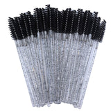 OKAYLASH 50Pcs Disposable Micro Glitter Eyelash Mascara Wands Mini Crystal Eye Lashes Brush Comb Pink White Spoolies