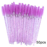 OKAYLASH 50Pcs Disposable Micro Glitter Eyelash Mascara Wands Mini Crystal Eye Lashes Brush Comb Pink White Spoolies