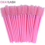 OKAYLASH 50Pcs Disposable Micro Glitter Eyelash Mascara Wands Mini Crystal Eye Lashes Brush Comb Pink White Spoolies