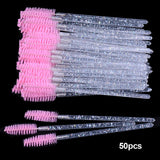 OKAYLASH 50Pcs Disposable Micro Glitter Eyelash Mascara Wands Mini Crystal Eye Lashes Brush Comb Pink White Spoolies