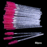 OKAYLASH 50Pcs Disposable Micro Glitter Eyelash Mascara Wands Mini Crystal Eye Lashes Brush Comb Pink White Spoolies