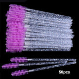 OKAYLASH 50Pcs Disposable Micro Glitter Eyelash Mascara Wands Mini Crystal Eye Lashes Brush Comb Pink White Spoolies