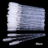 OKAYLASH 50Pcs Disposable Micro Glitter Eyelash Mascara Wands Mini Crystal Eye Lashes Brush Comb Pink White Spoolies