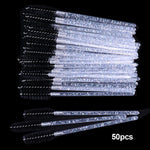 OKAYLASH 50Pcs Disposable Micro Glitter Eyelash Mascara Wands Mini Crystal Eye Lashes Brush Comb Pink White Spoolies