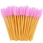 OKAYLASH 50Pcs Disposable Micro Glitter Eyelash Mascara Wands Mini Crystal Eye Lashes Brush Comb Pink White Spoolies