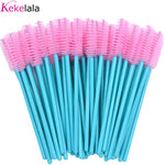 OKAYLASH 50Pcs Disposable Micro Glitter Eyelash Mascara Wands Mini Crystal Eye Lashes Brush Comb Pink White Spoolies