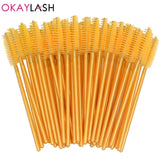 OKAYLASH 50Pcs Disposable Micro Glitter Eyelash Mascara Wands Mini Crystal Eye Lashes Brush Comb Pink White Spoolies